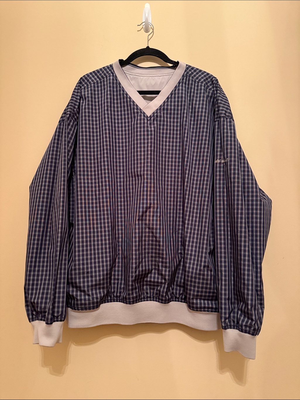 Walter Hagen Reversible Golf Blue/Tan V-Neck Pullover With White Trim Size Large